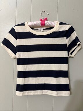 Kirious Los Angeles Striped Waffle Knit Cropped Tee Size Large Navy White